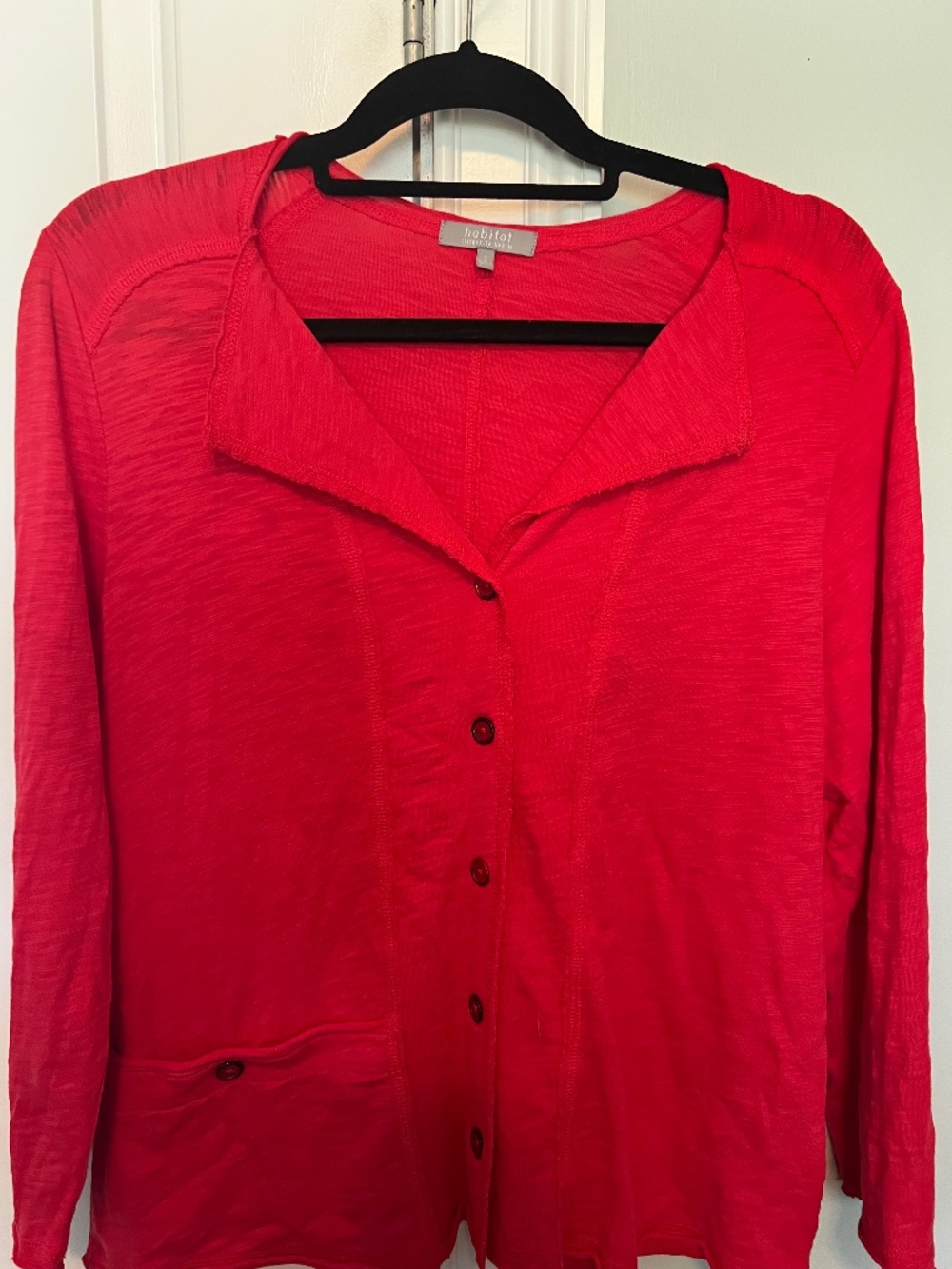 Habitat Clothes To Live In Red 100% Cotton Slub Asymmetric Cardigan Size S 27545